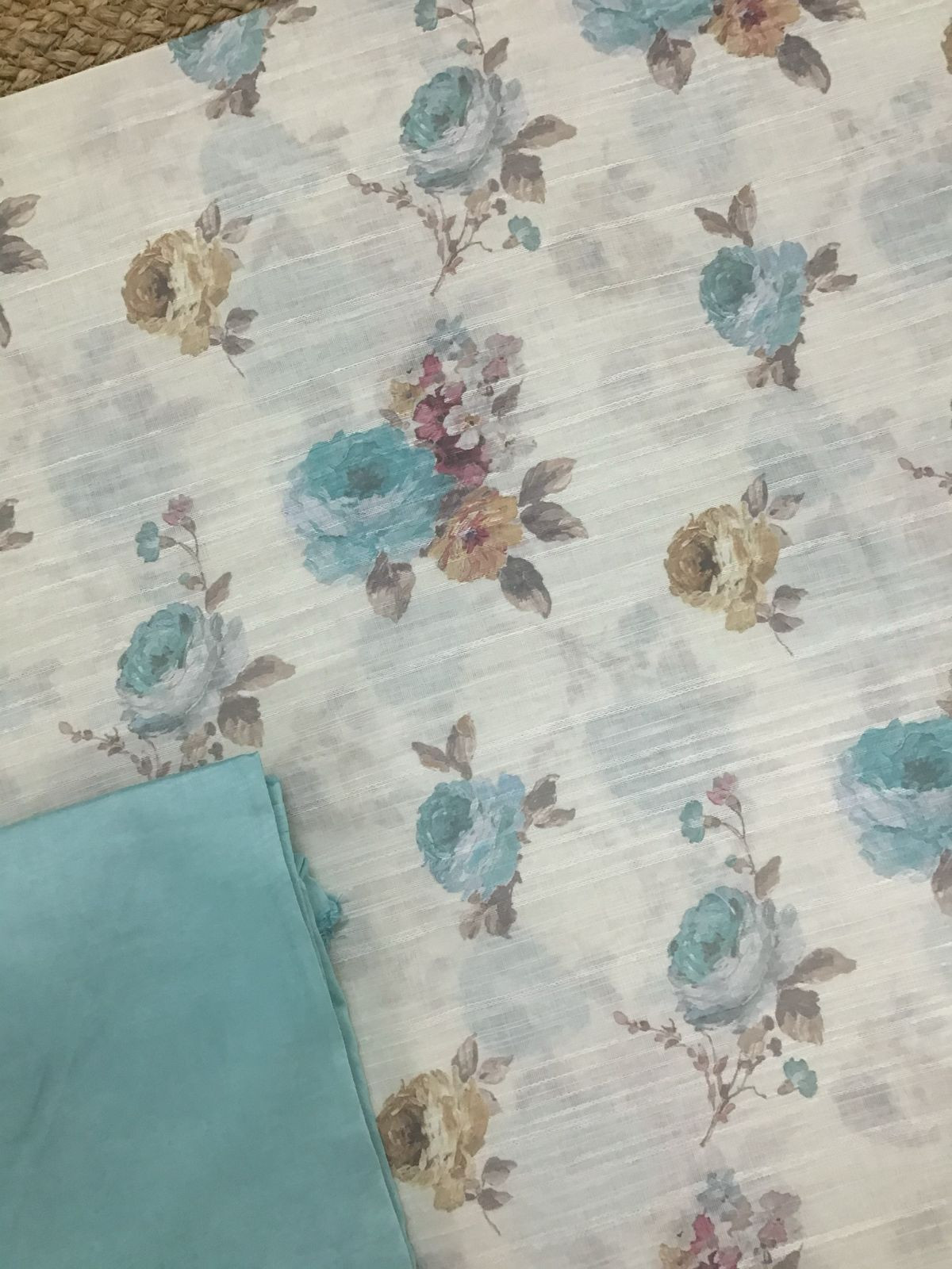 Soft Linen Jute Cotton Printed Embroidered Suit - Off White