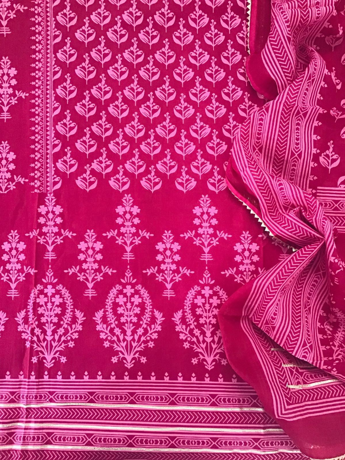 Pure Cotton Printed Embroidered Suit - Pink