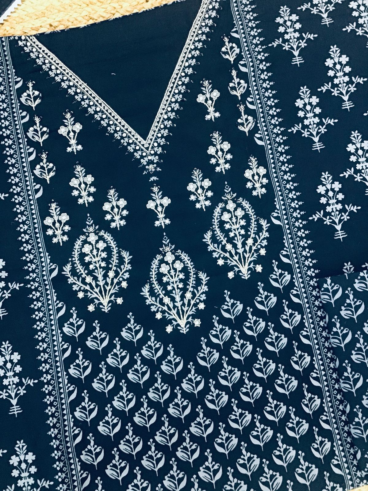 Pure Cotton Printed Embroidered Suit - Blue