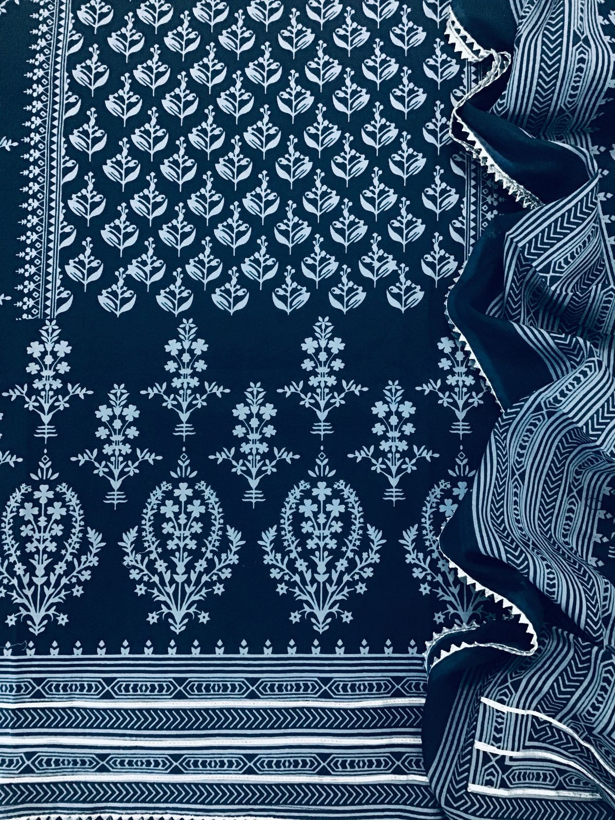 Pure Cotton Printed Embroidered Suit - Blue