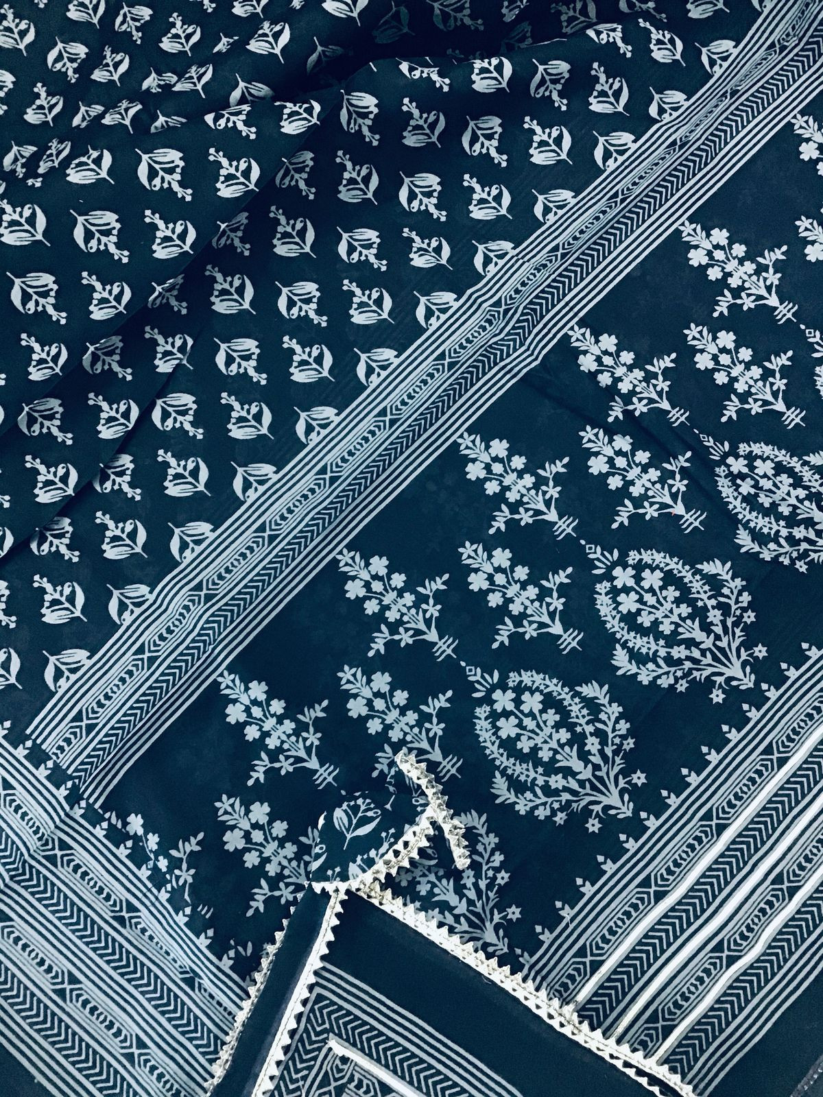 Pure Cotton Printed Embroidered Suit - Blue