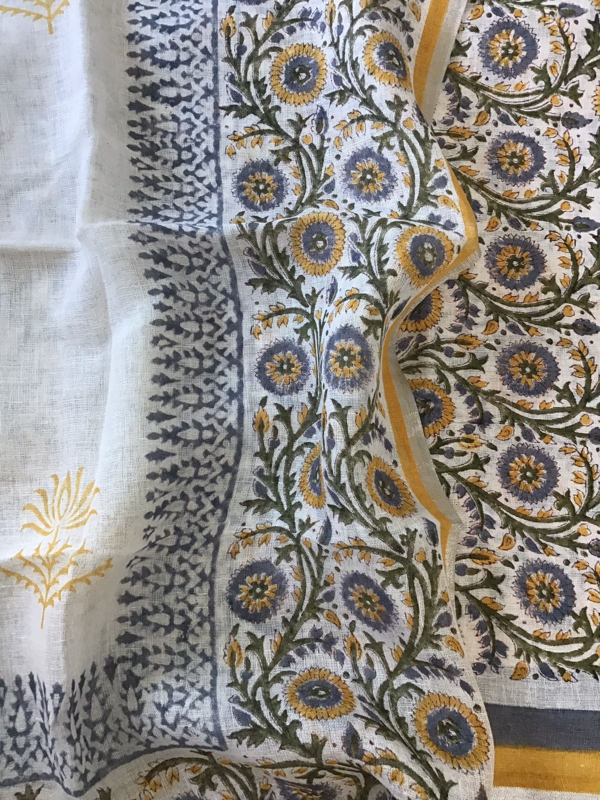 Soft Linen Jute Cotton Printed Suit - Off White