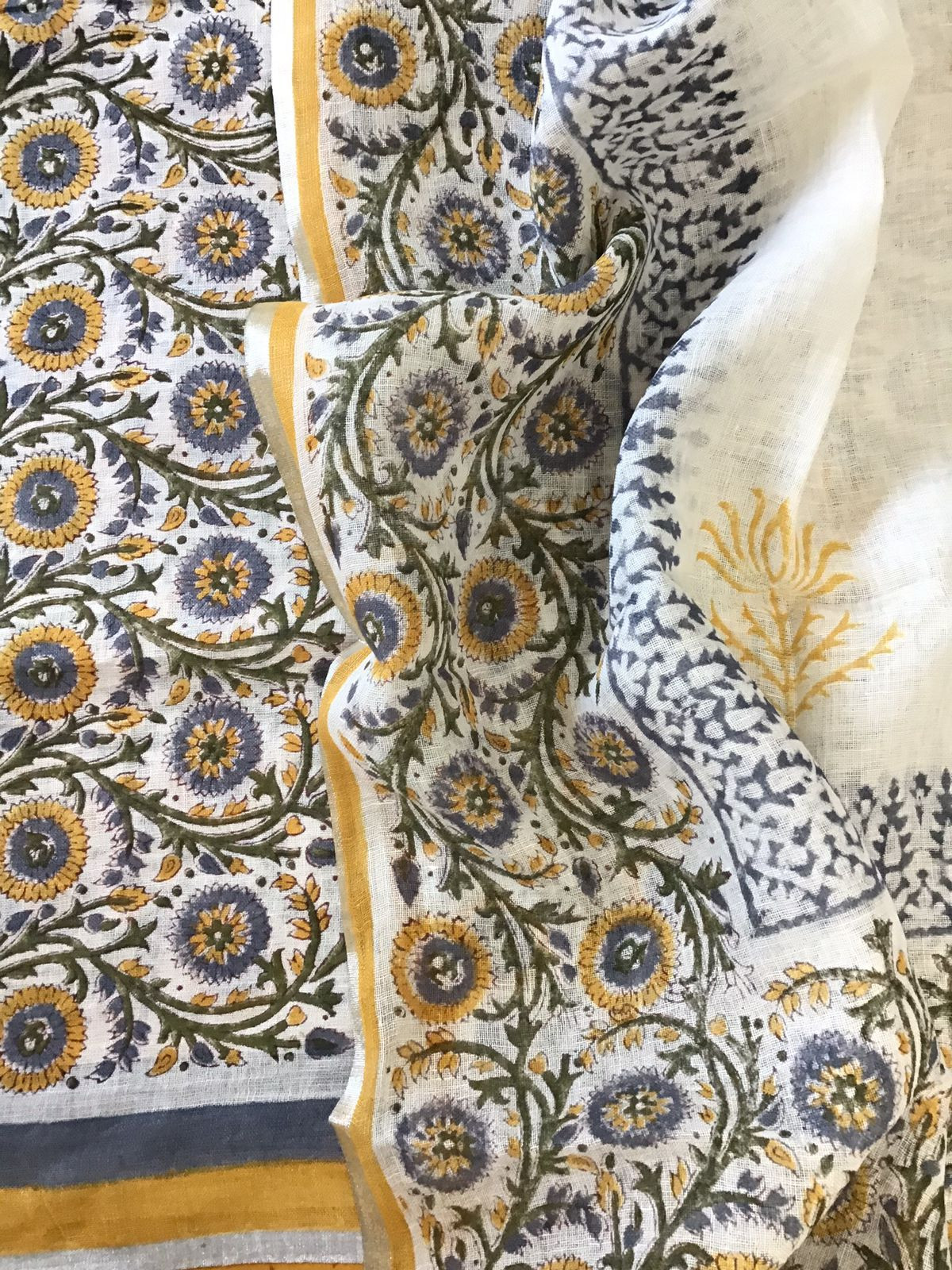Soft Linen Jute Cotton Printed Suit - Off White