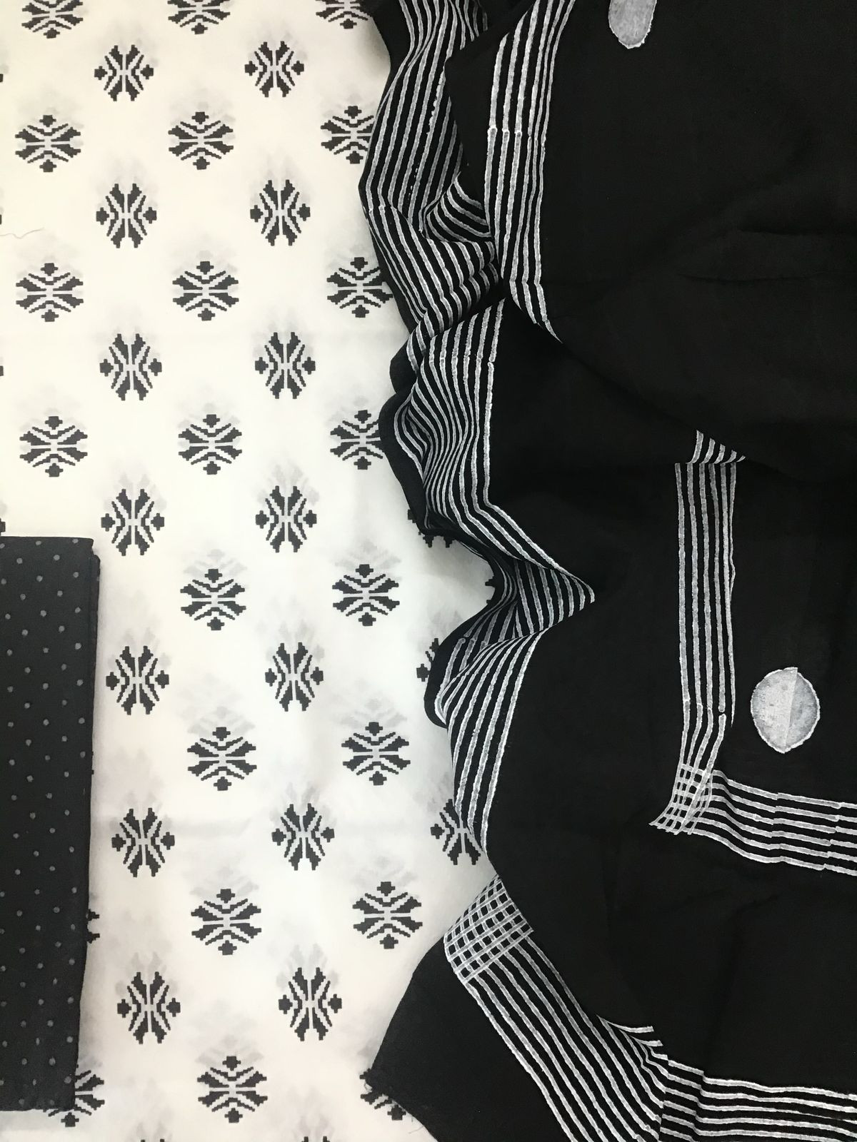 Pure Cotton Printed Self Weaved Suit - White