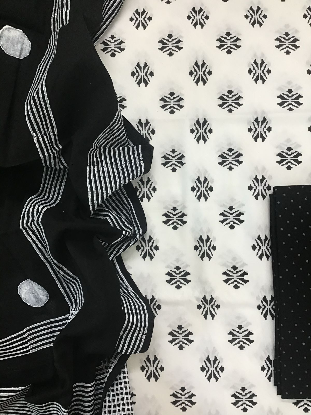 Pure Cotton Printed Self Weaved Suit - White