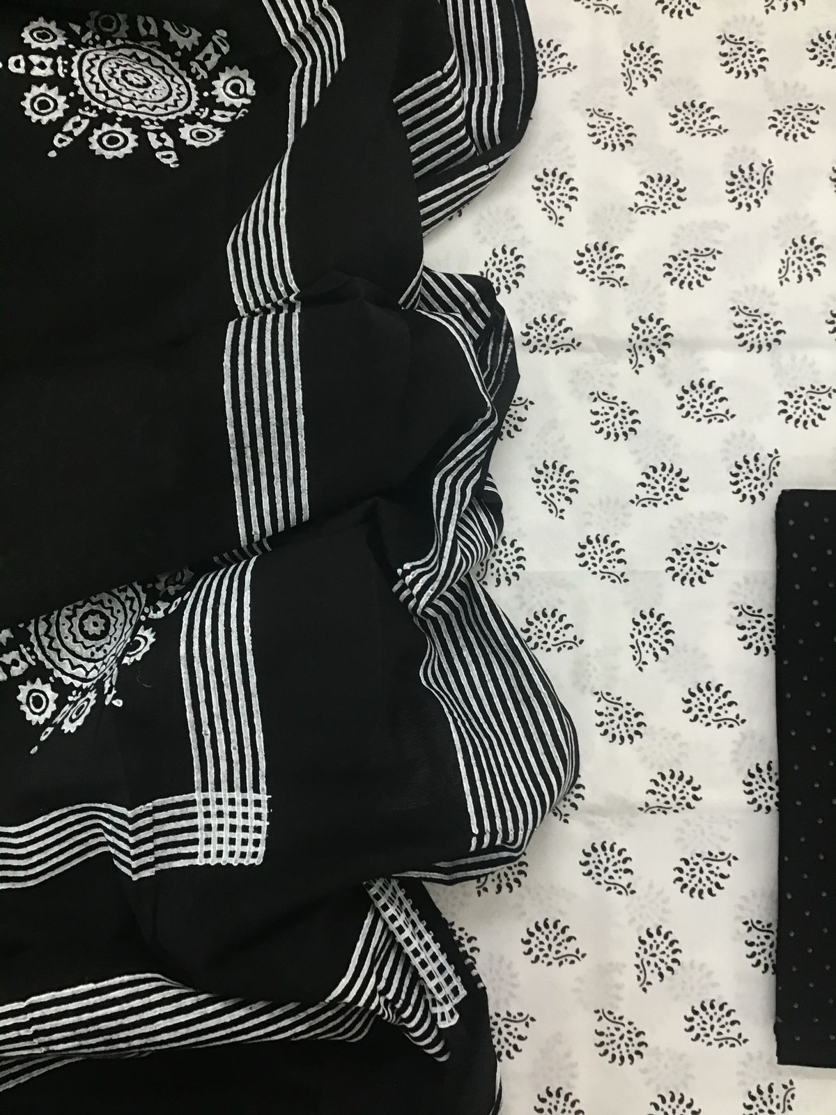 Pure Cotton Printed Self Weaved Suit - White