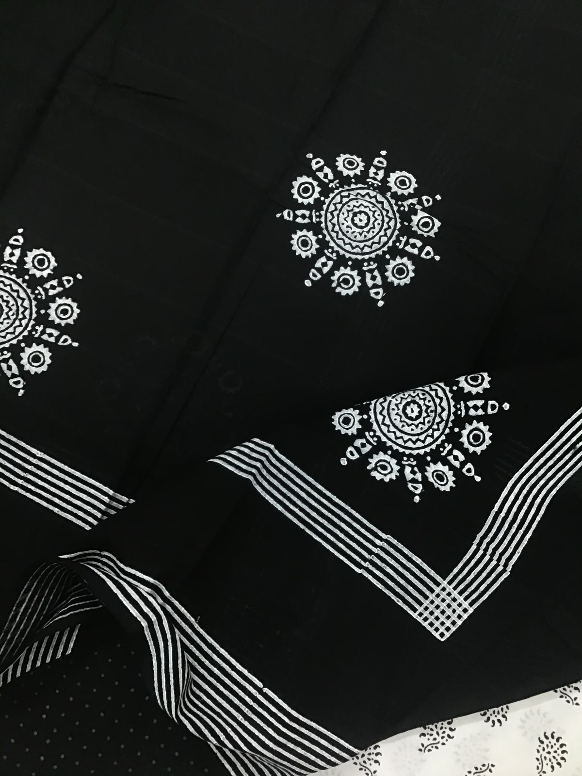 Pure Cotton Printed Self Weaved Suit - White