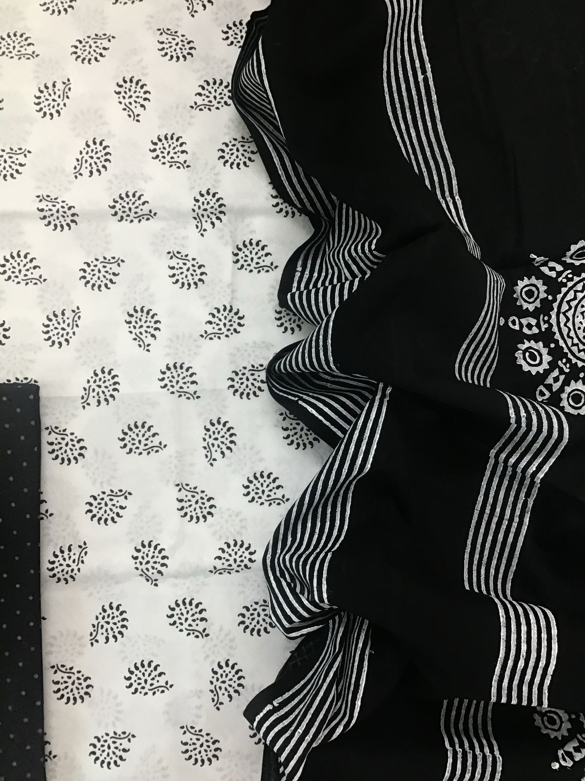 Pure Cotton Printed Self Weaved Suit - White