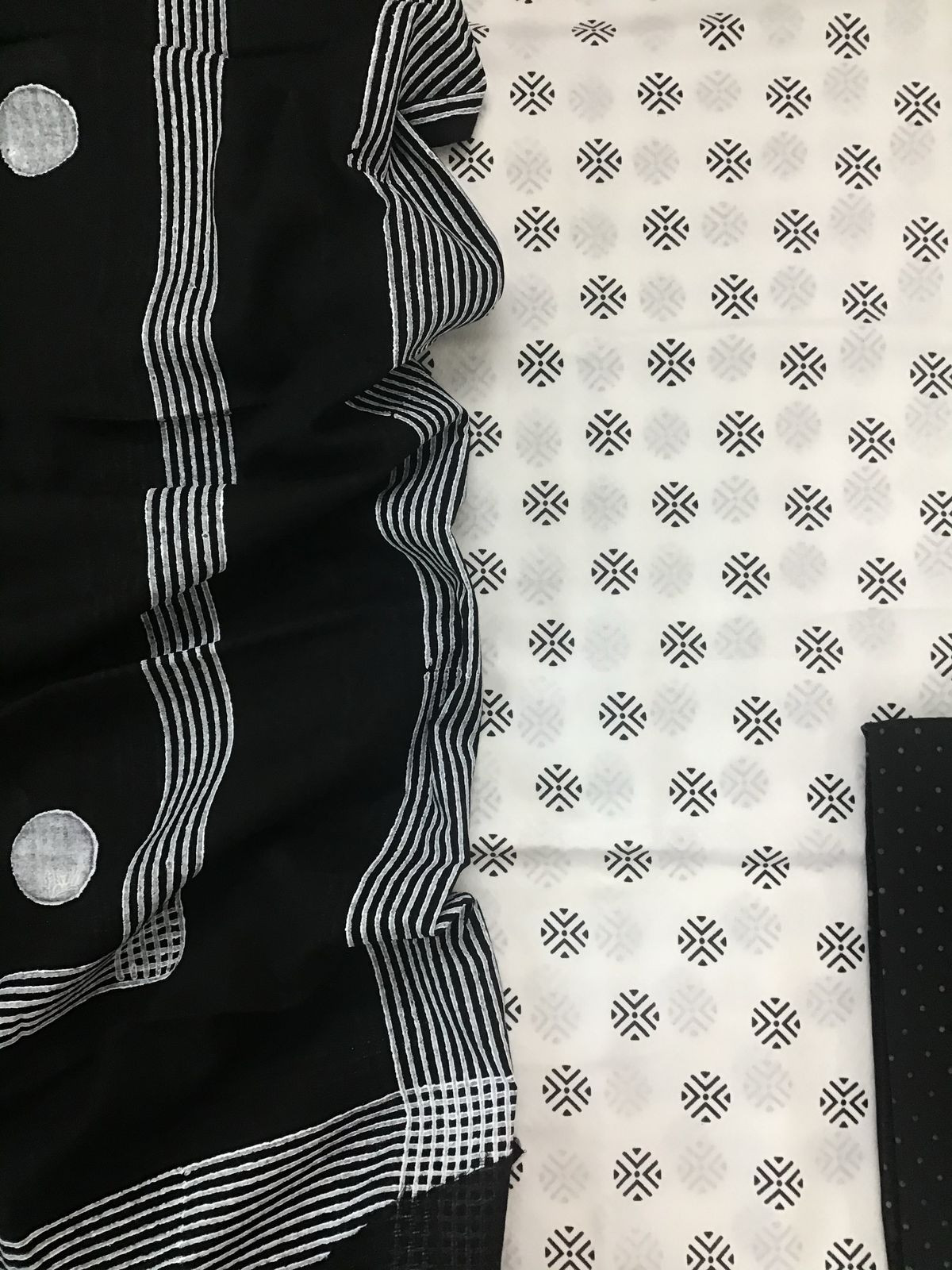 Pure Cotton Printed Self Weaved Suit - White