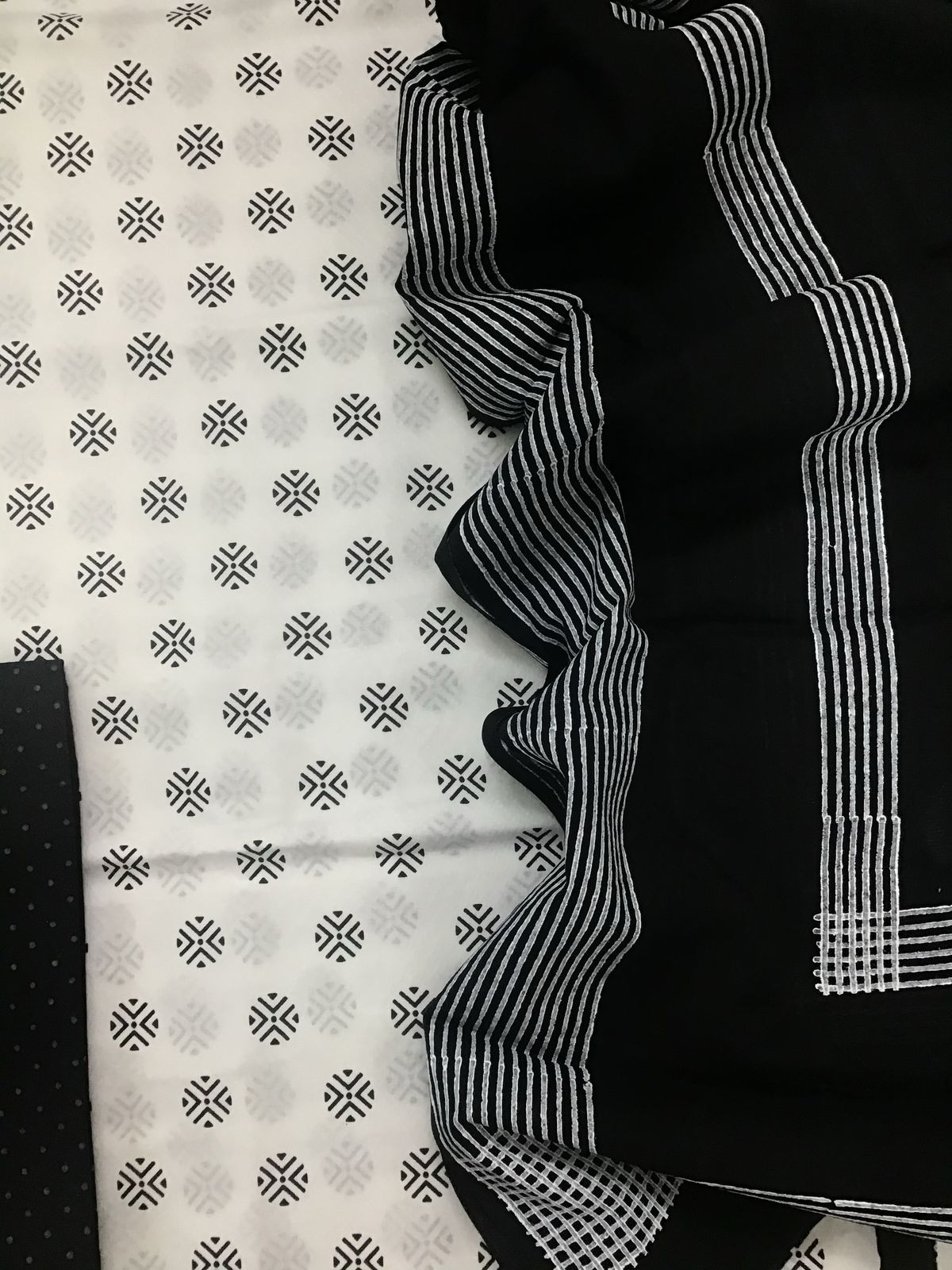 Pure Cotton Printed Self Weaved Suit - White