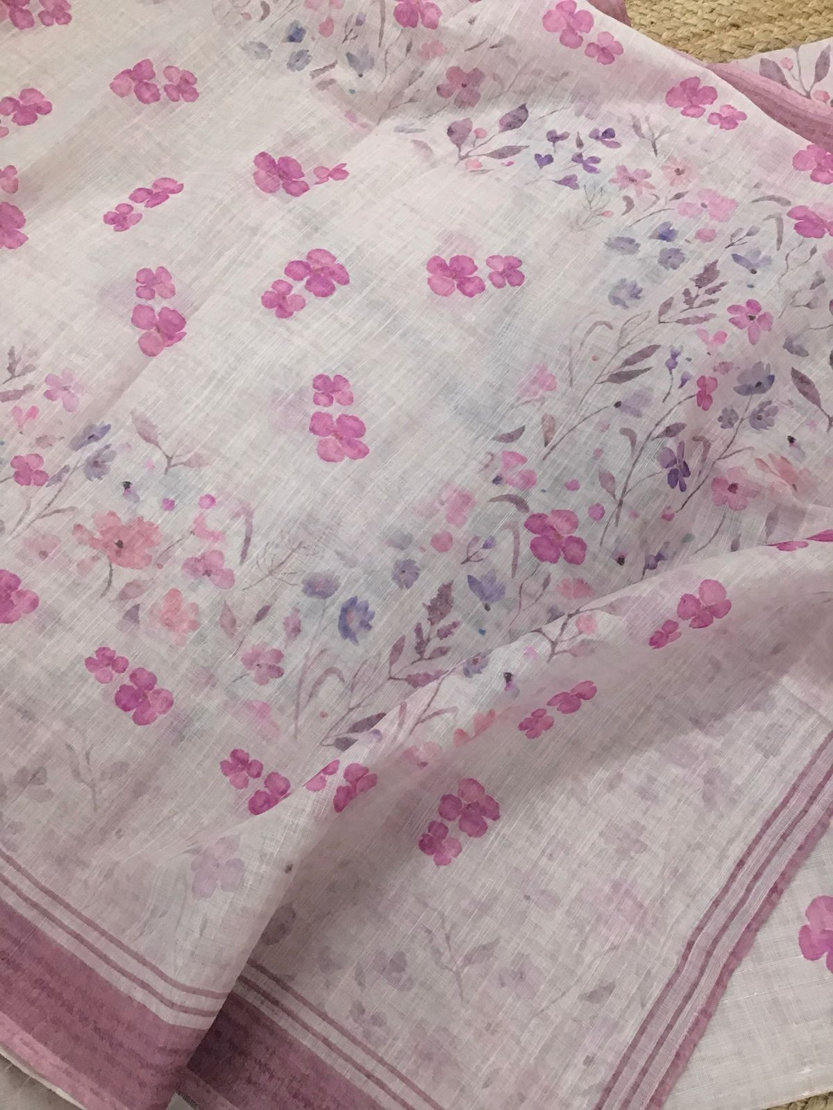 Soft Linen Jute Cotton Printed Embroidered Suit - Purple