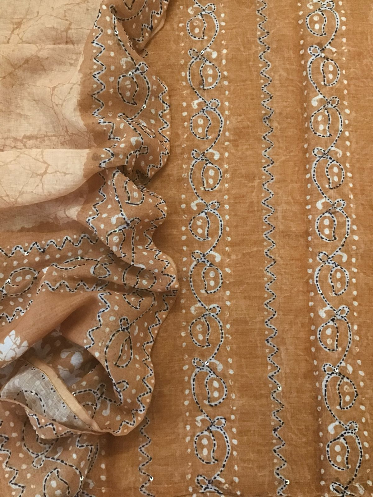 Soft Semi Jute Cotton Printed Embroidered Suit - Mustard Yellow