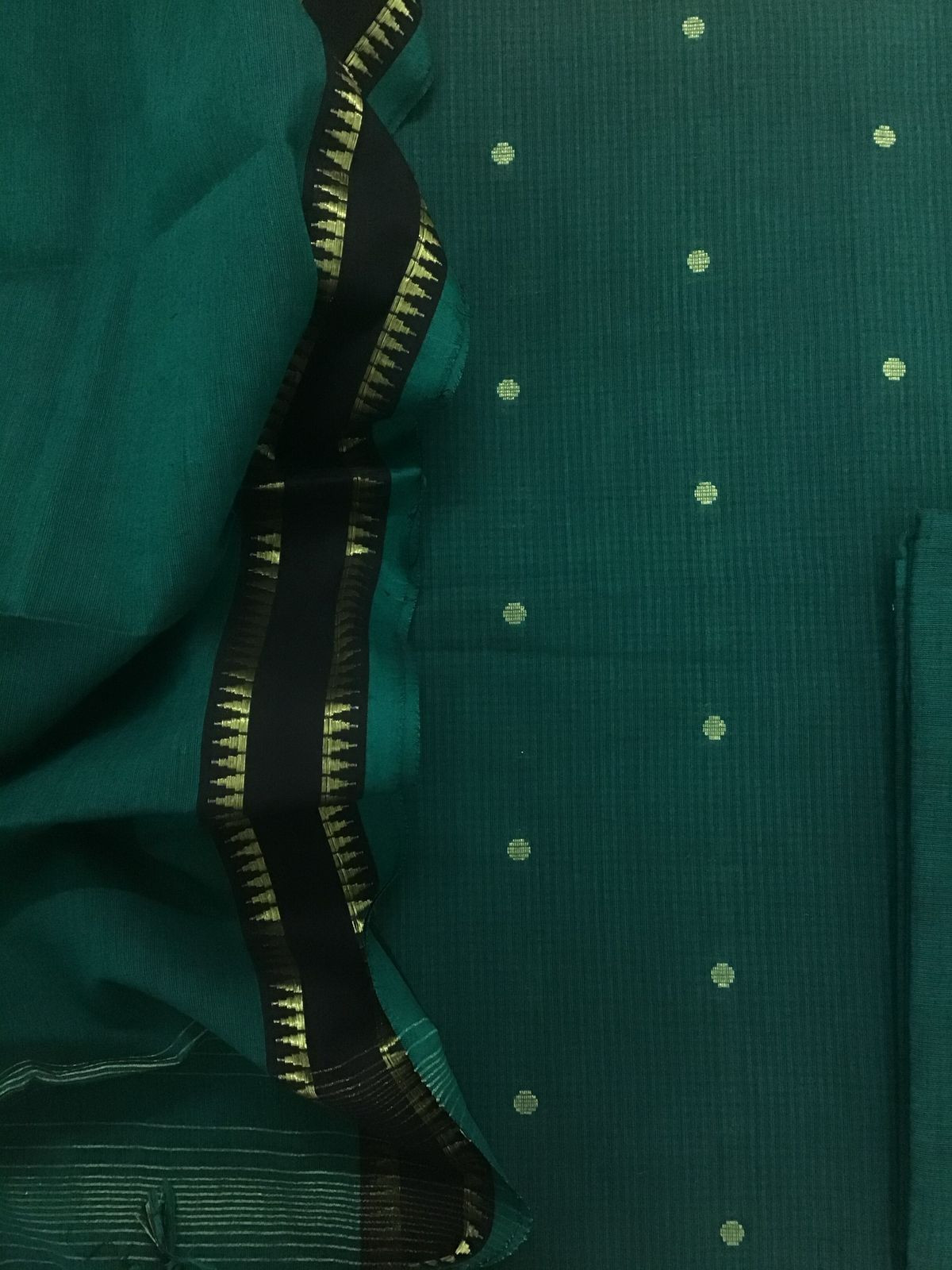 Pure Handloom Cotton Self Weaved Suit - Green