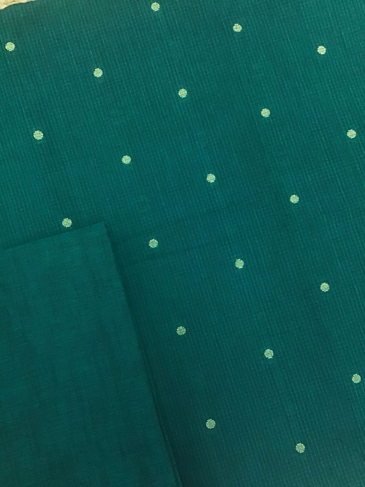 Pure Handloom Cotton Self Weaved Suit - Green