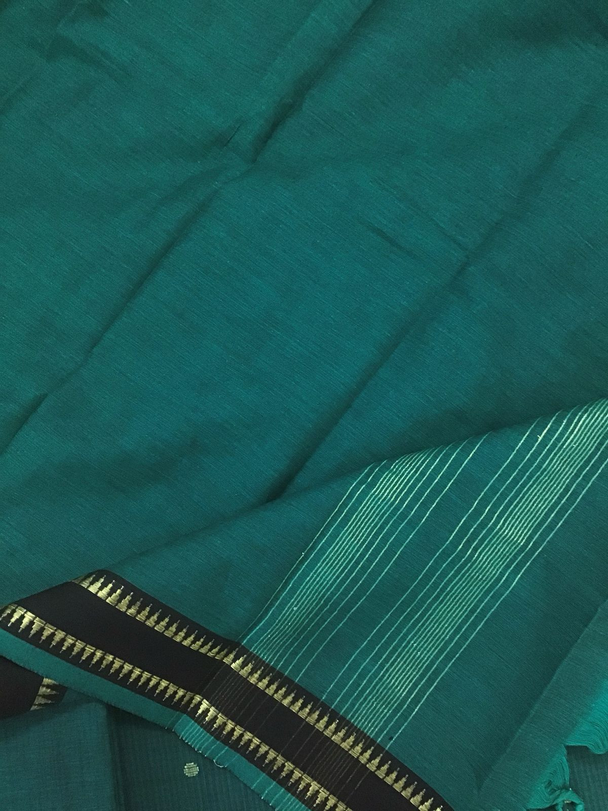 Pure Handloom Cotton Self Weaved Suit - Green