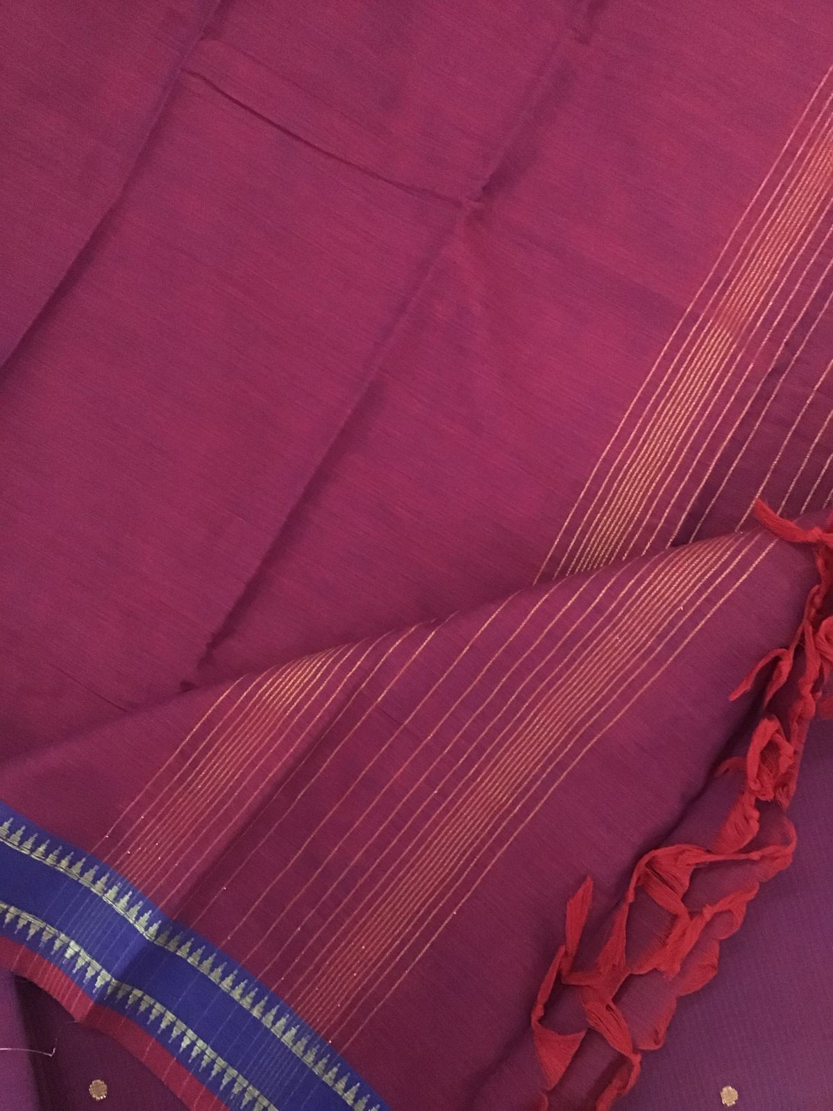 Pure Handloom Cotton Self Weaved Suit - Purple