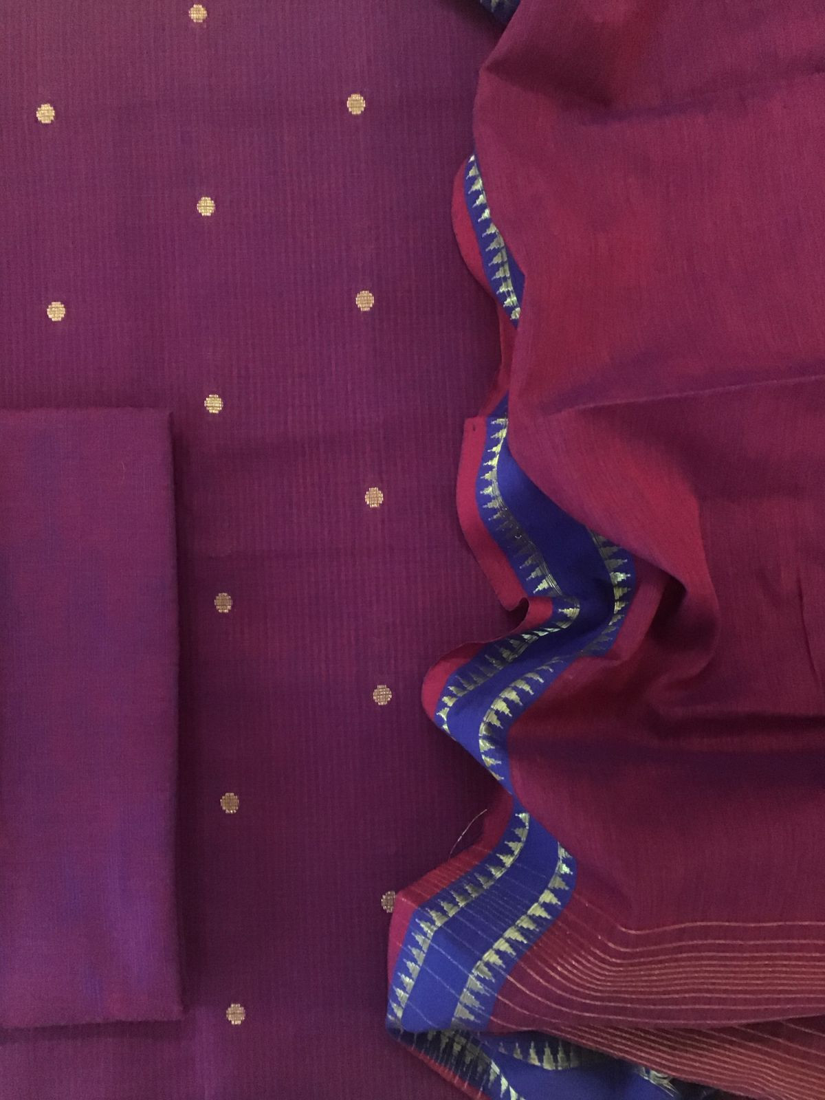 Pure Handloom Cotton Self Weaved Suit - Purple