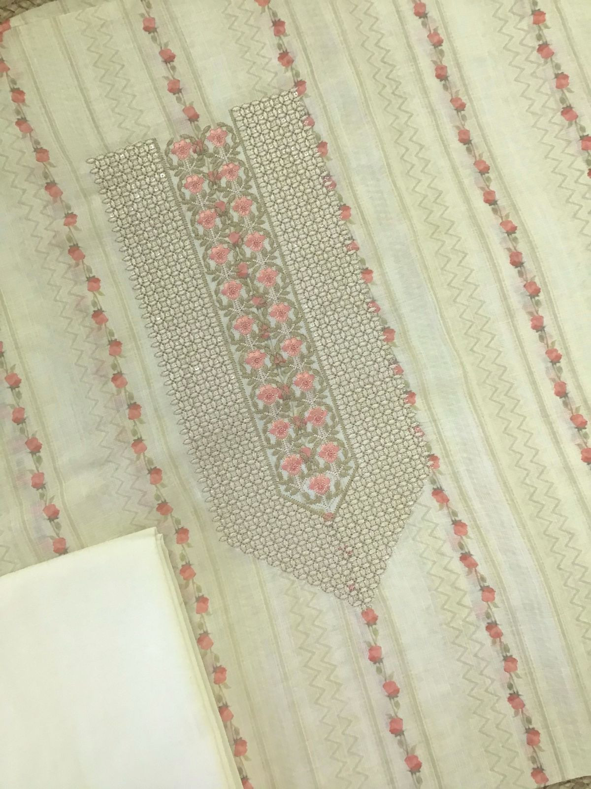 Soft Linen Jute Cotton Printed Embroidered Suit - Yellow