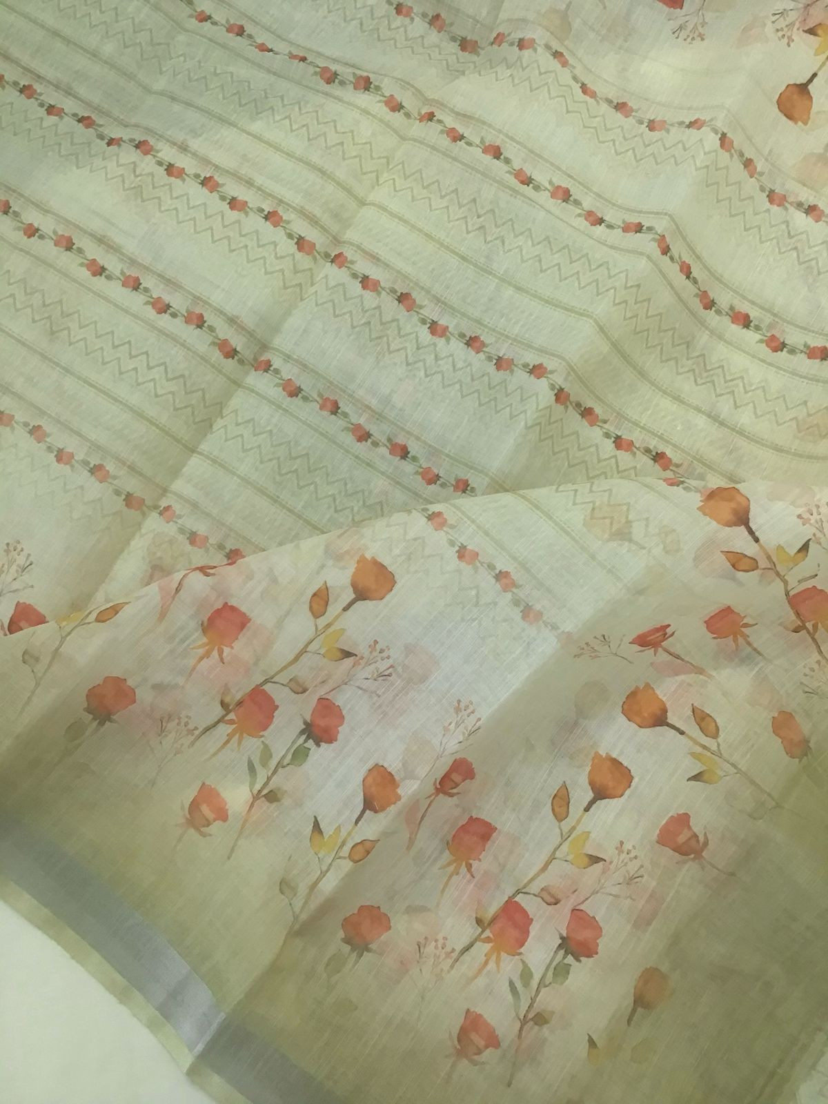 Soft Linen Jute Cotton Printed Embroidered Suit - Yellow