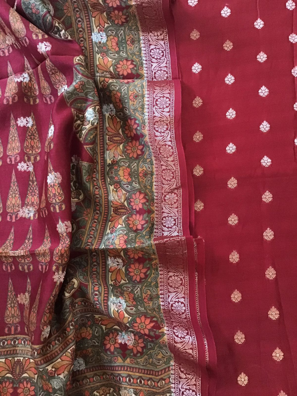 Pure Chanderi Printed Banarasi Weaved Suit - Maroon