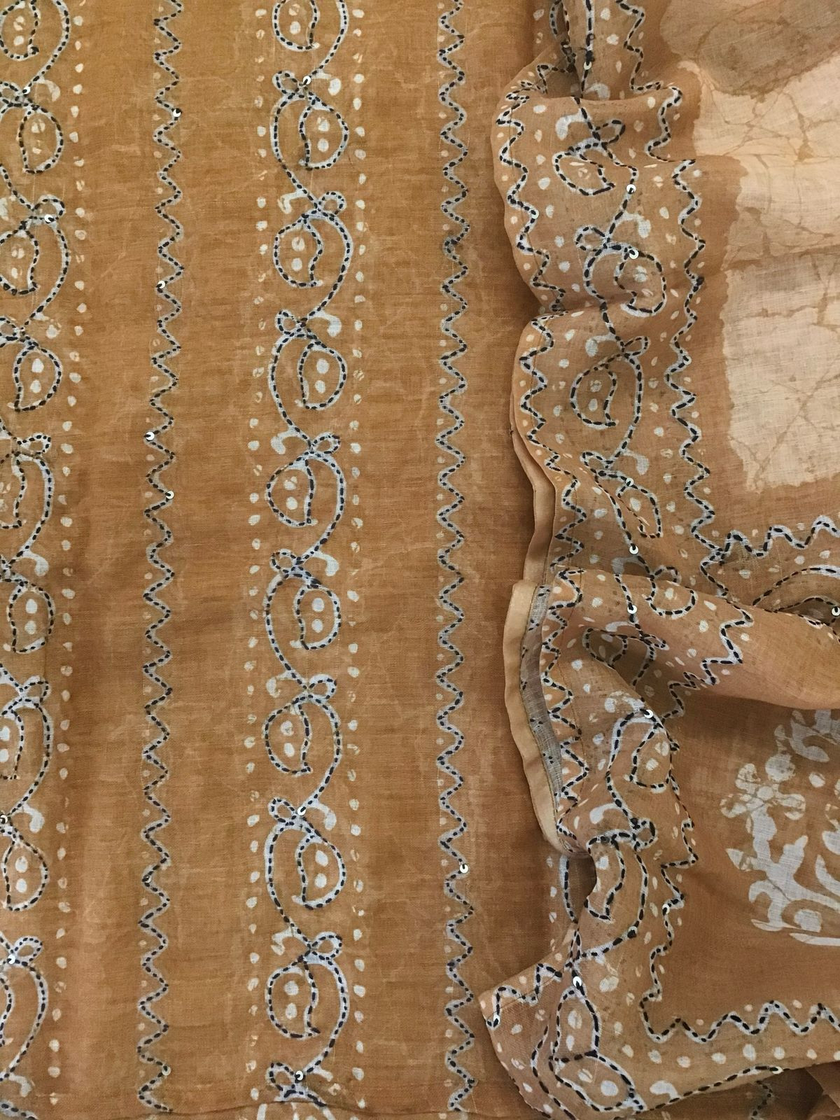 Soft Semi Jute Cotton Printed Embroidered Suit - Mustard Yellow