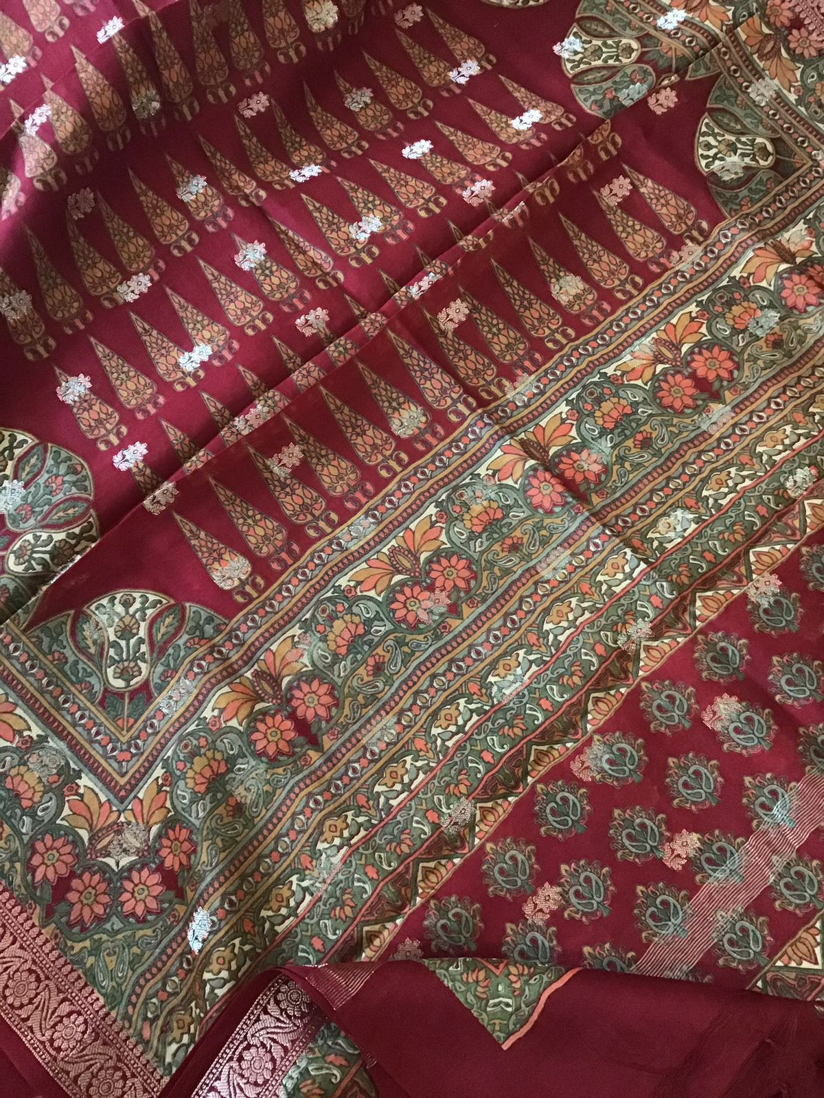 Pure Chanderi Printed Banarasi Weaved Suit - Maroon