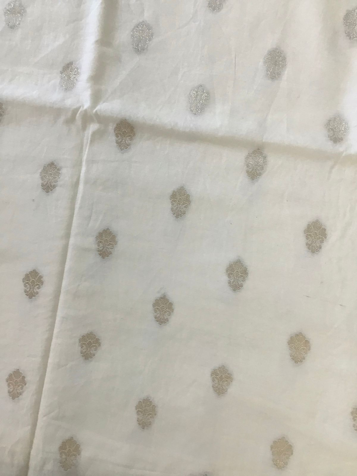 Pure Chanderi Printed Banarasi Weaved Suit - Offwhite