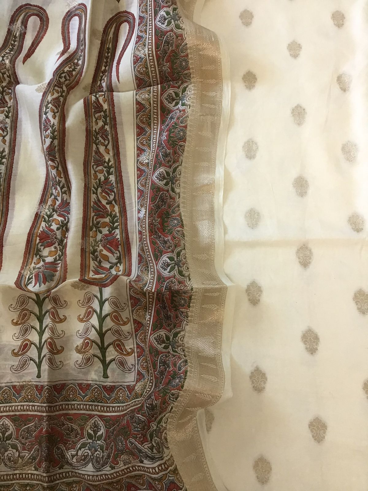 Pure Chanderi Printed Banarasi Weaved Suit - Offwhite