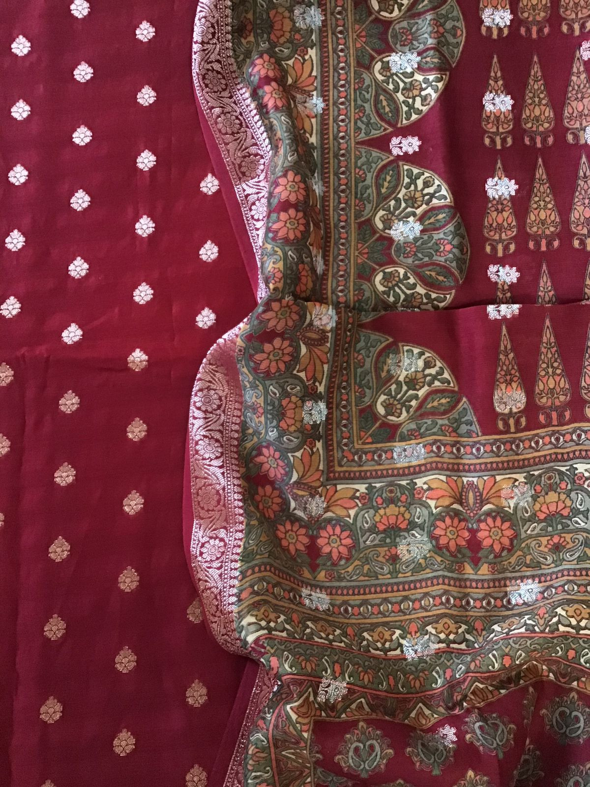 Pure Chanderi Printed Banarasi Weaved Suit - Maroon