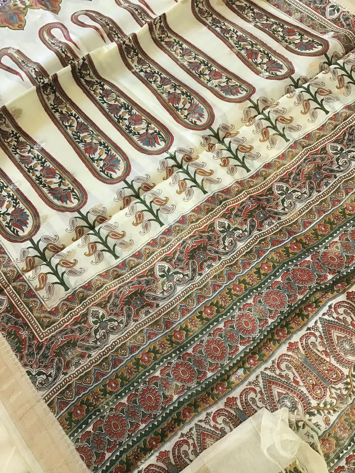 Pure Chanderi Printed Banarasi Weaved Suit - Offwhite