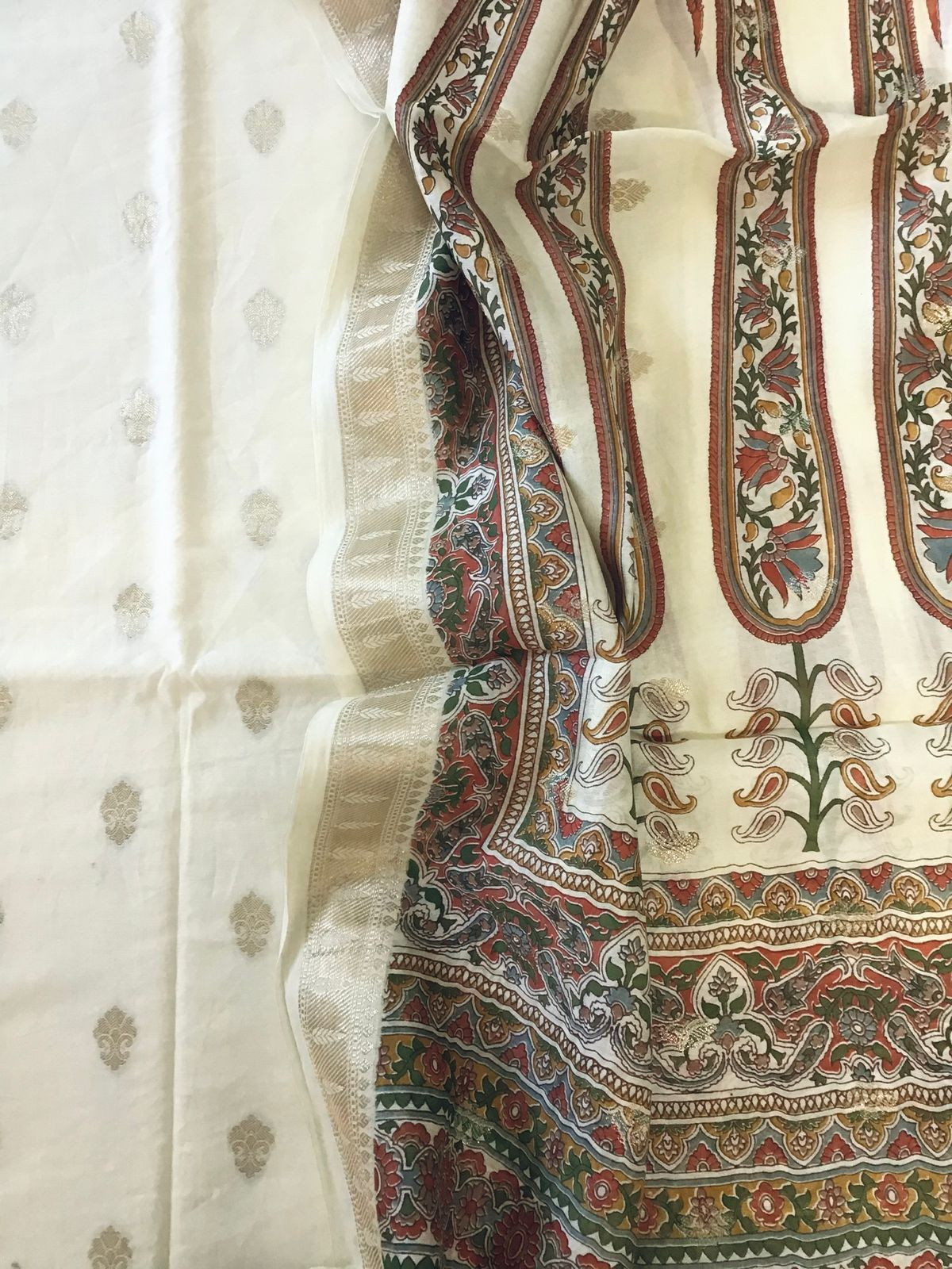 Pure Chanderi Printed Banarasi Weaved Suit - Offwhite