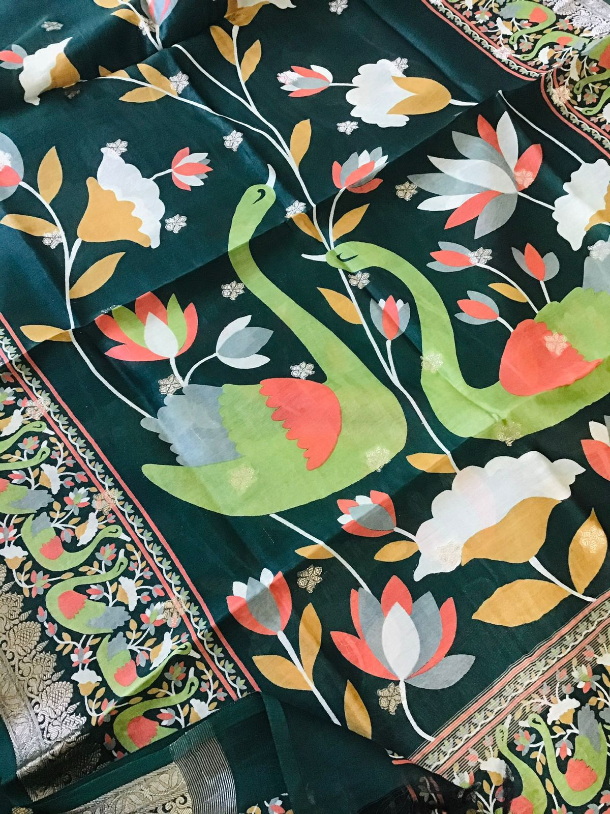 Pure Chanderi Printed Banarasi Weaved Suit - Green