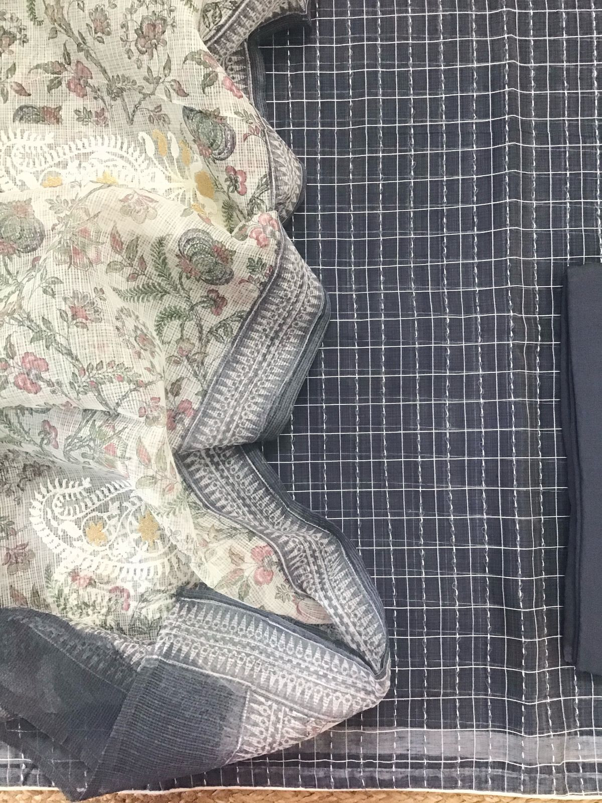 Soft Fine Supernet Self Weaved Embroidered Suit - Grey