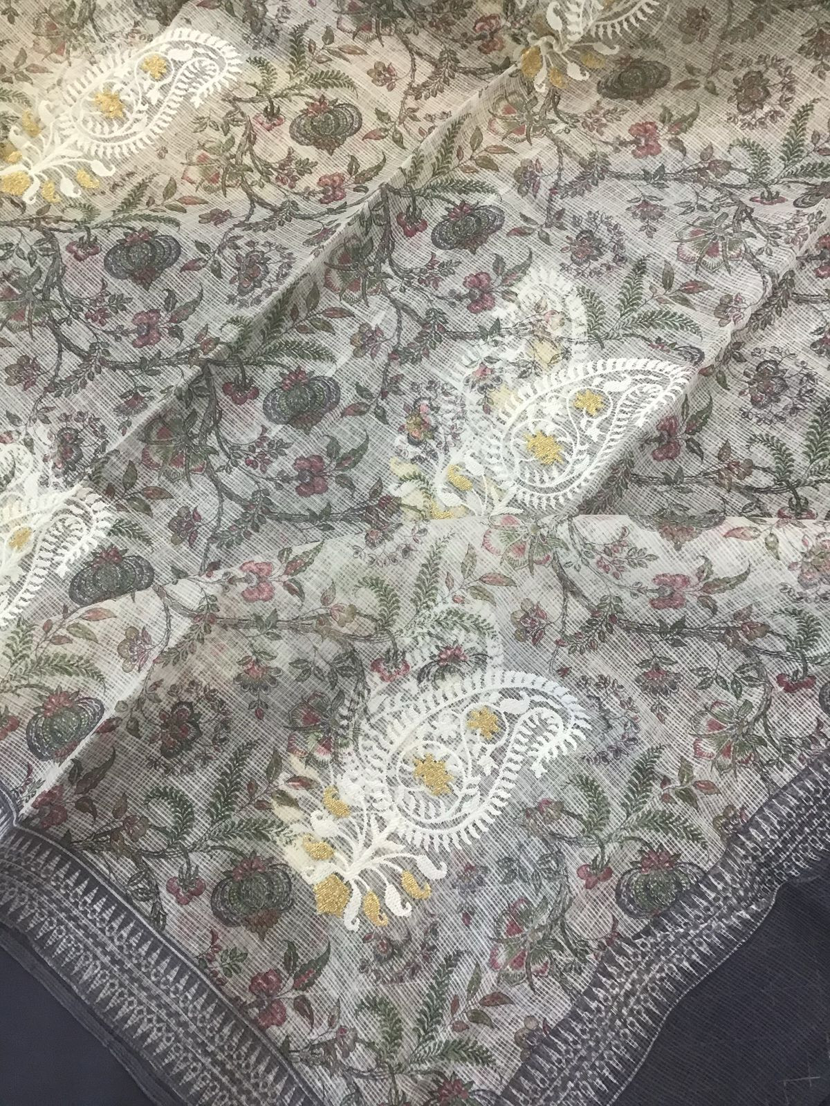 Soft Fine Supernet Self Weaved Embroidered Suit - Grey