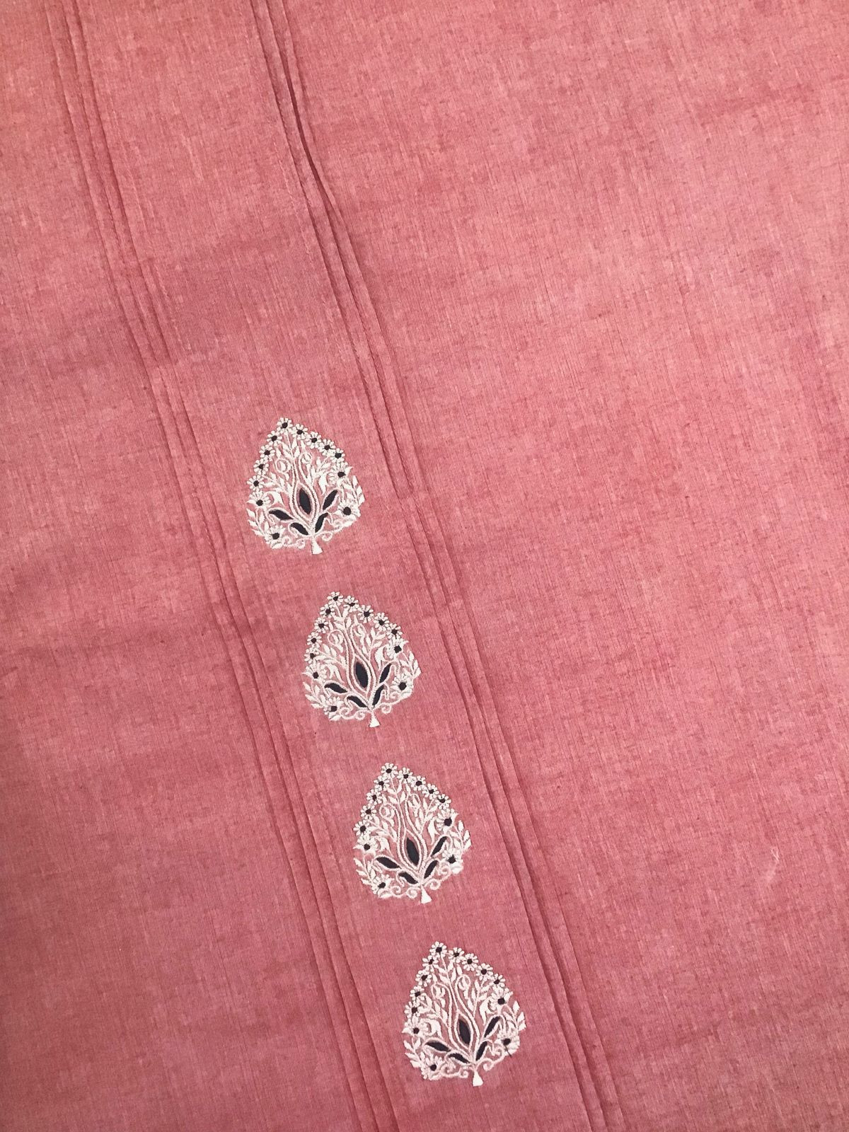 Pure Handloom Cotton Printed Embroidered Suit - Pink