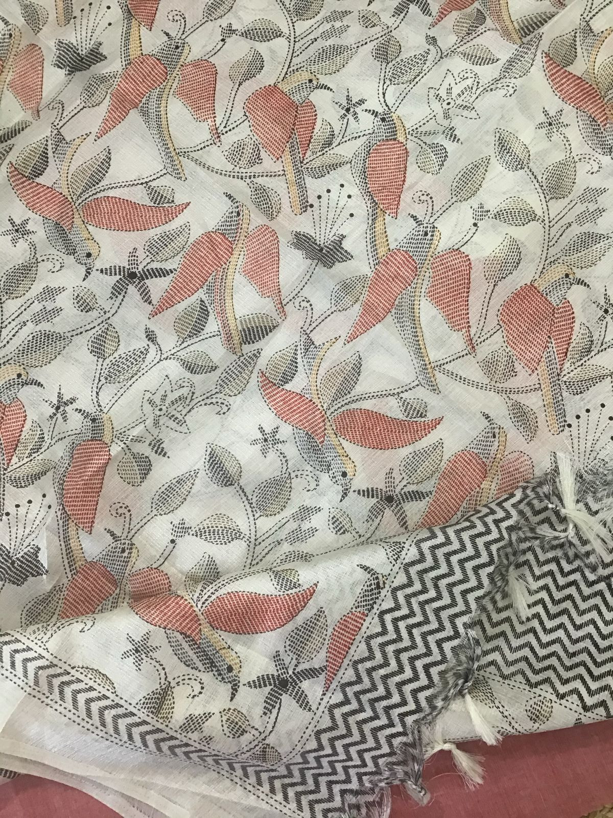 Pure Handloom Cotton Printed Embroidered Suit - Pink