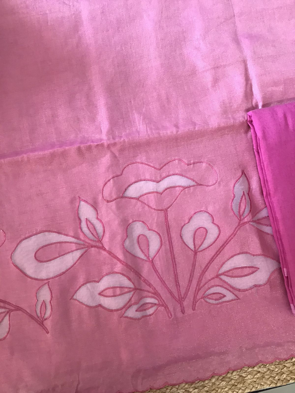 Soft Tissue Chanderi Embroidered Suit - Pink