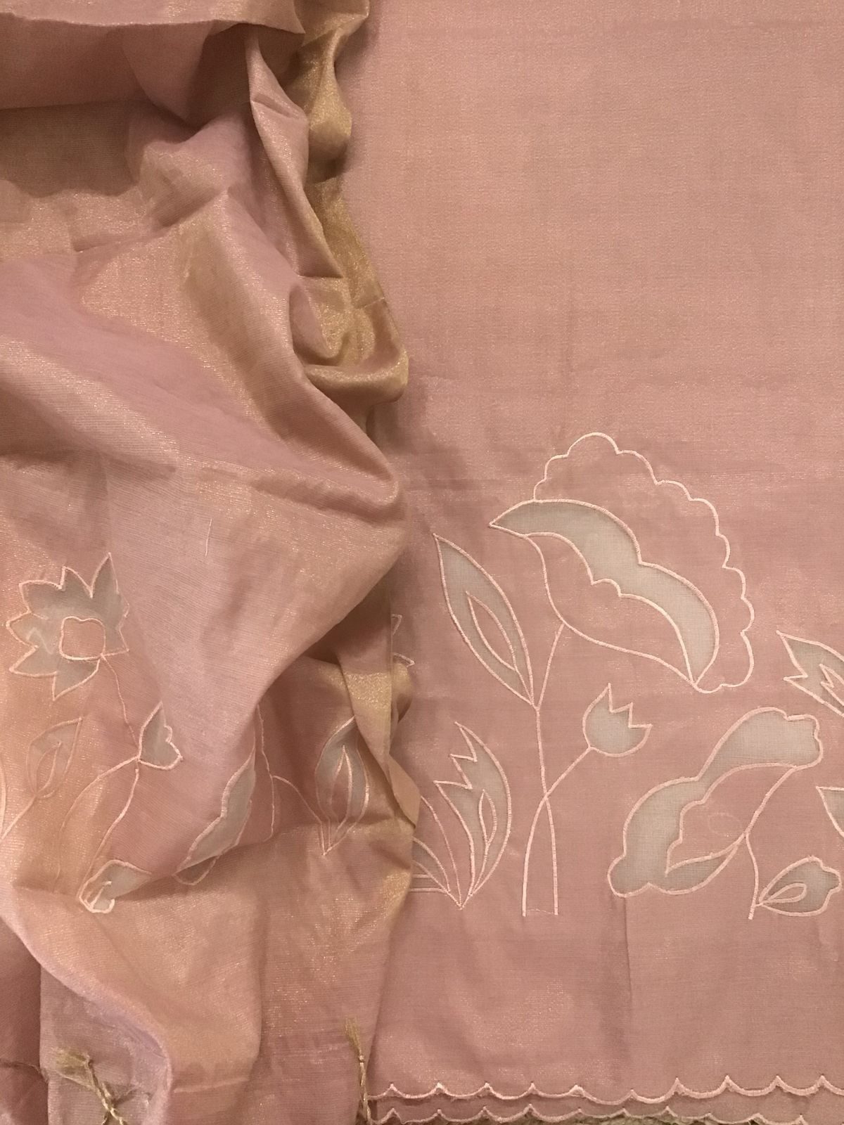 Soft Tissue Chanderi Embroidered Suit - Onion Pink