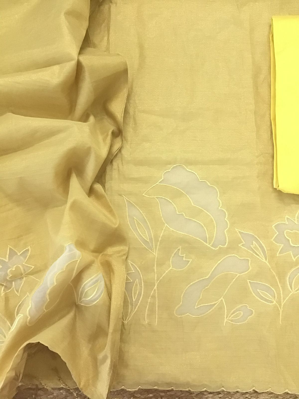 Soft Tissue Chanderi Embroidered Suit - Yellow