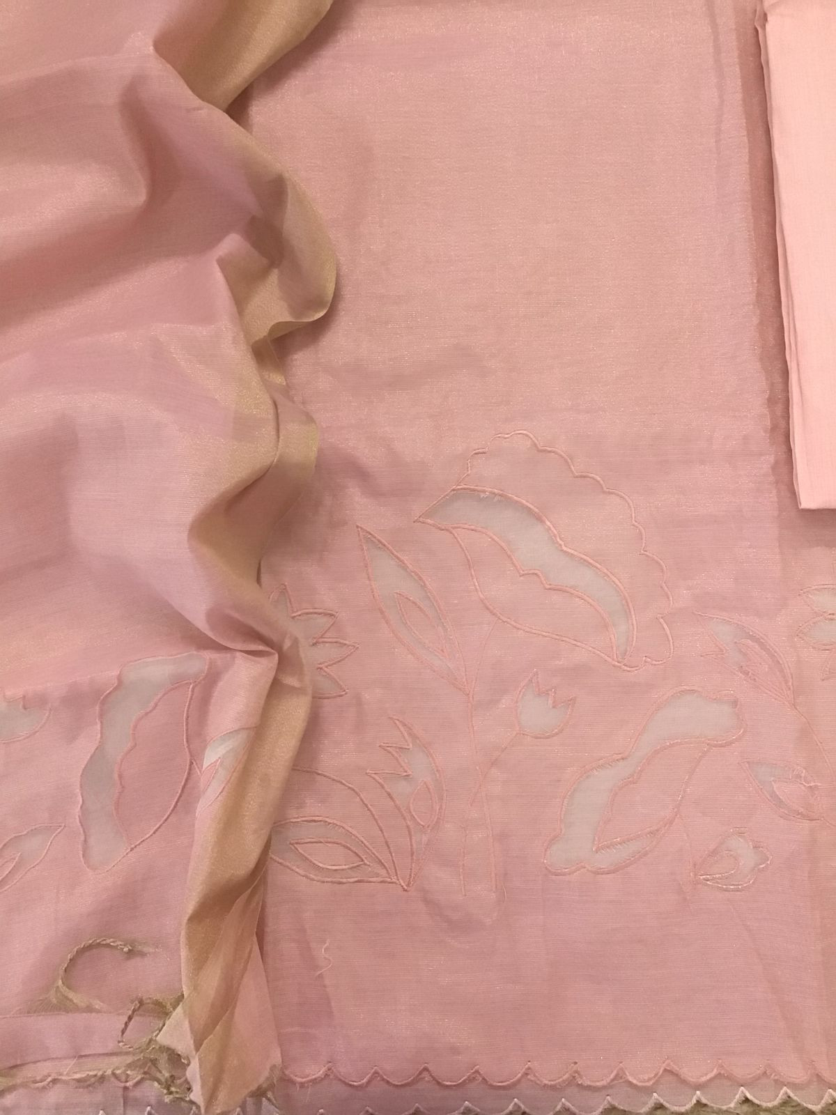 Soft Tissue Chanderi Embroidered Suit - Peach