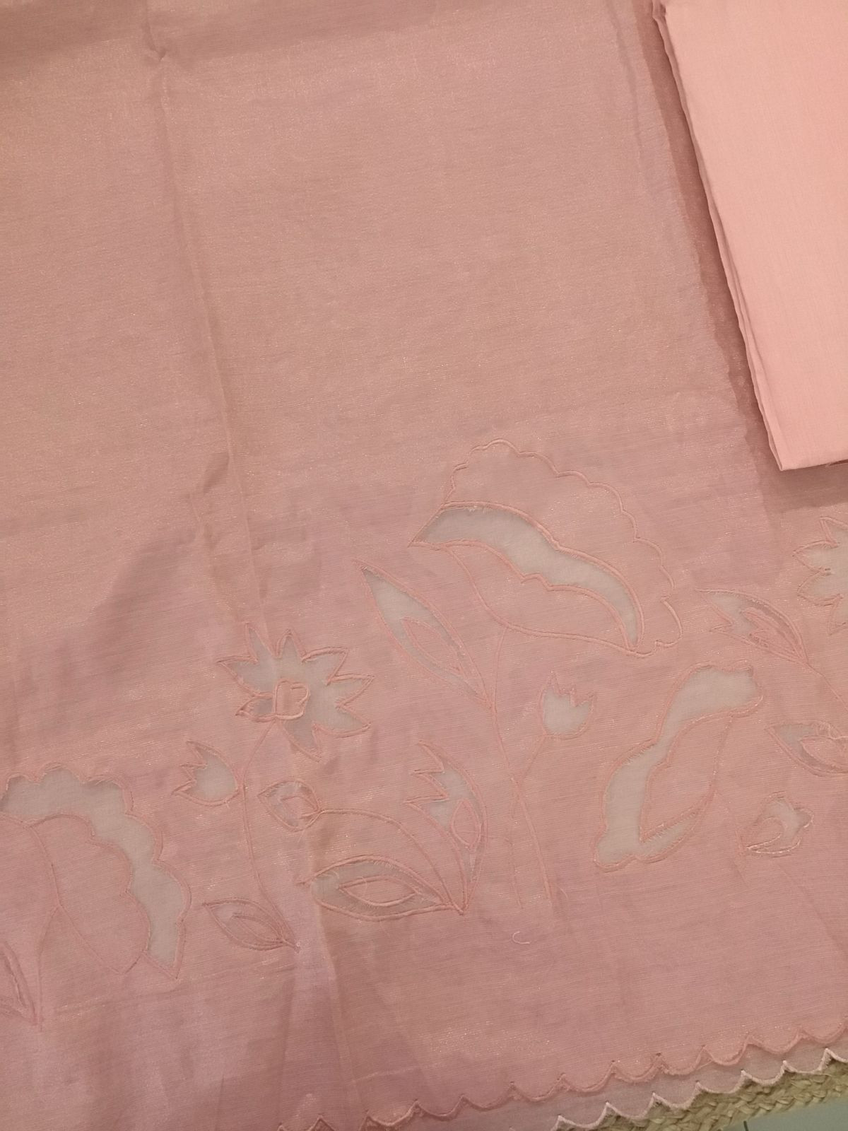 Soft Tissue Chanderi Embroidered Suit - Peach