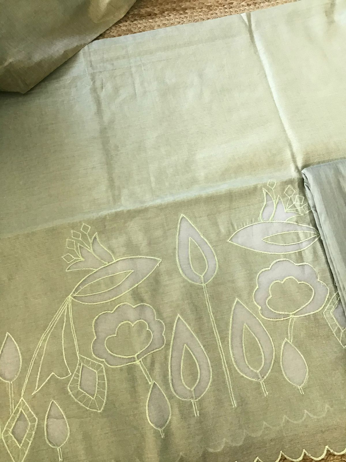 Soft Tissue Chanderi Embroidered Suit - Green