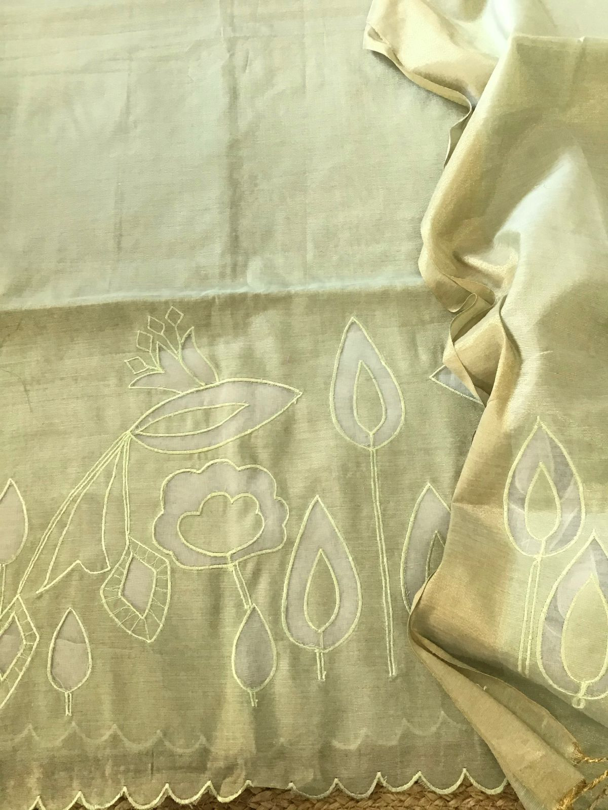 Soft Tissue Chanderi Embroidered Suit - Green