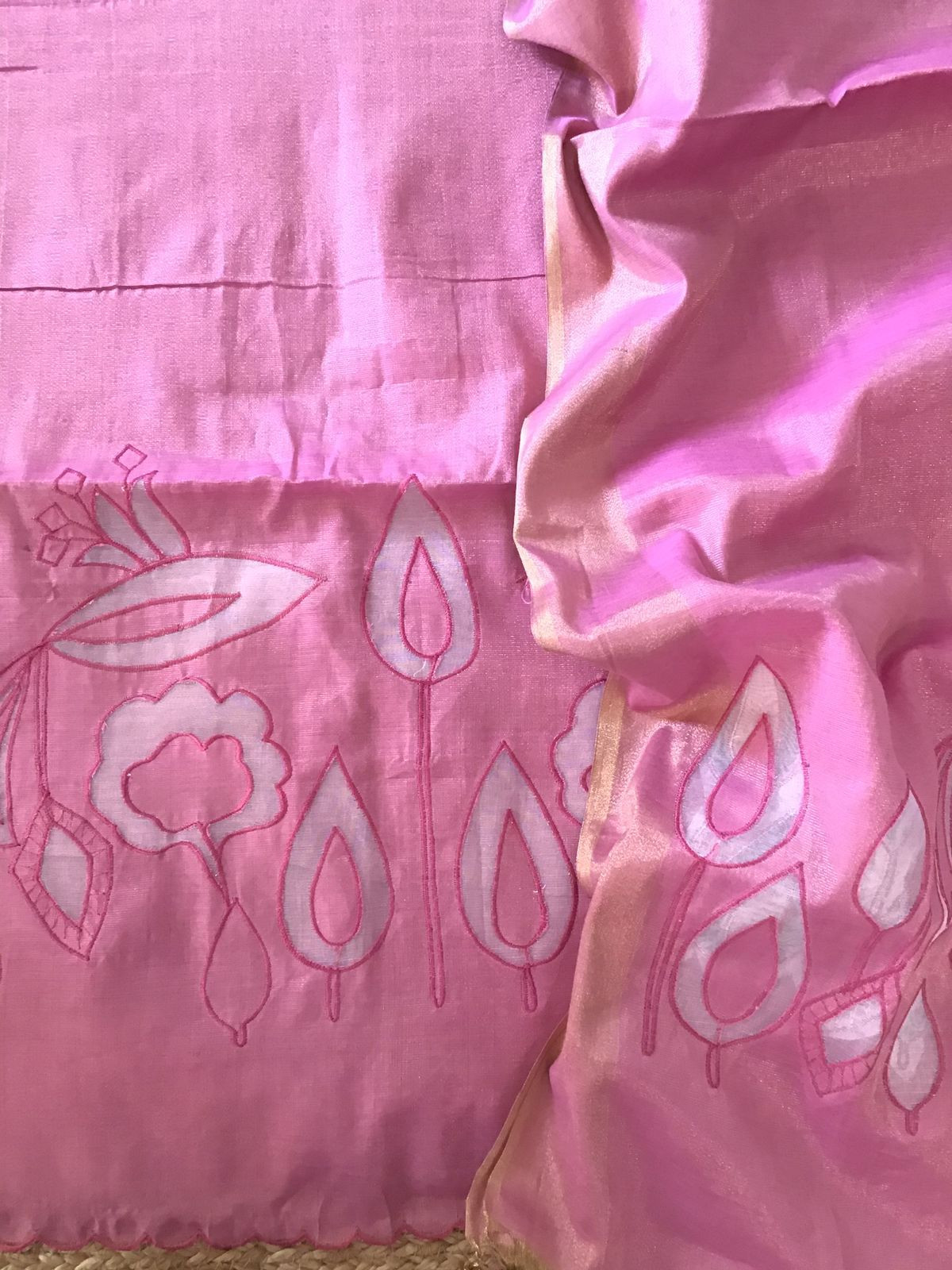 Soft Tissue Chanderi Embroidered Suit - Pink