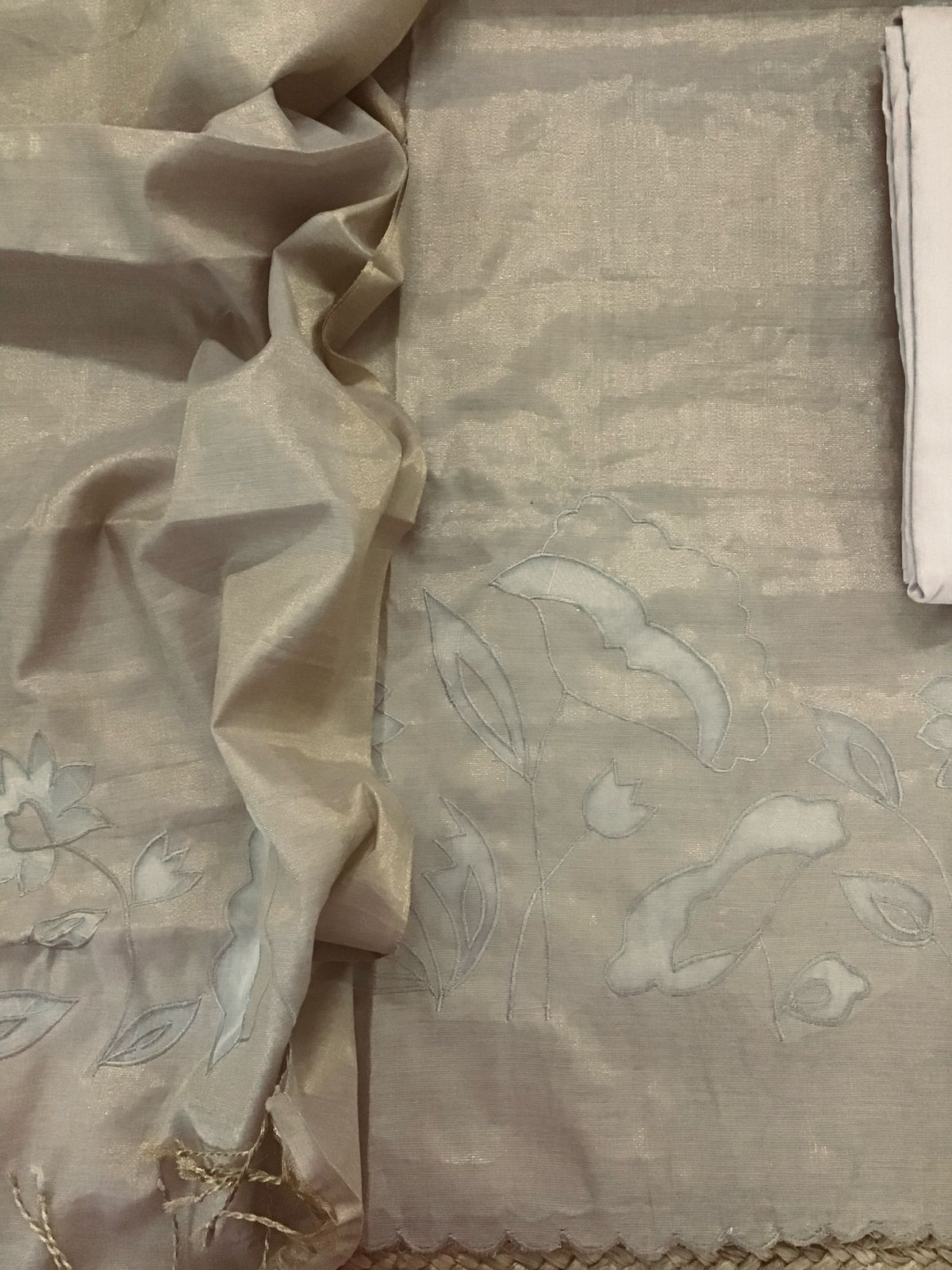 Soft Tissue Chanderi Embroidered Suit - Beige