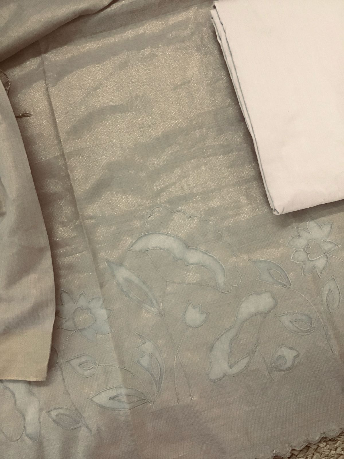 Soft Tissue Chanderi Embroidered Suit - Beige