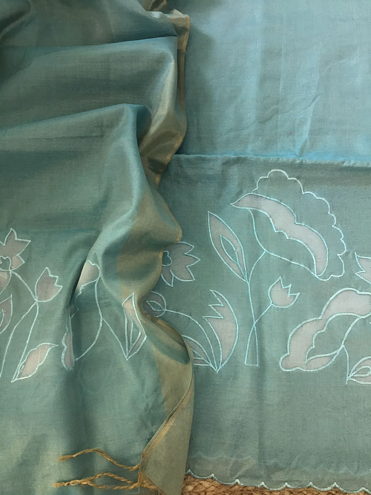 Soft Tissue Chanderi Embroidered Suit - Blue