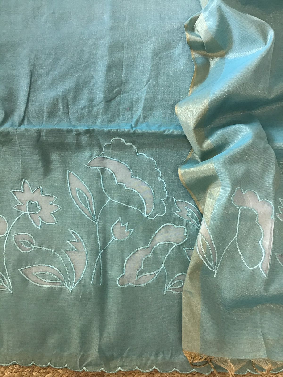 Soft Tissue Chanderi Embroidered Suit - Blue