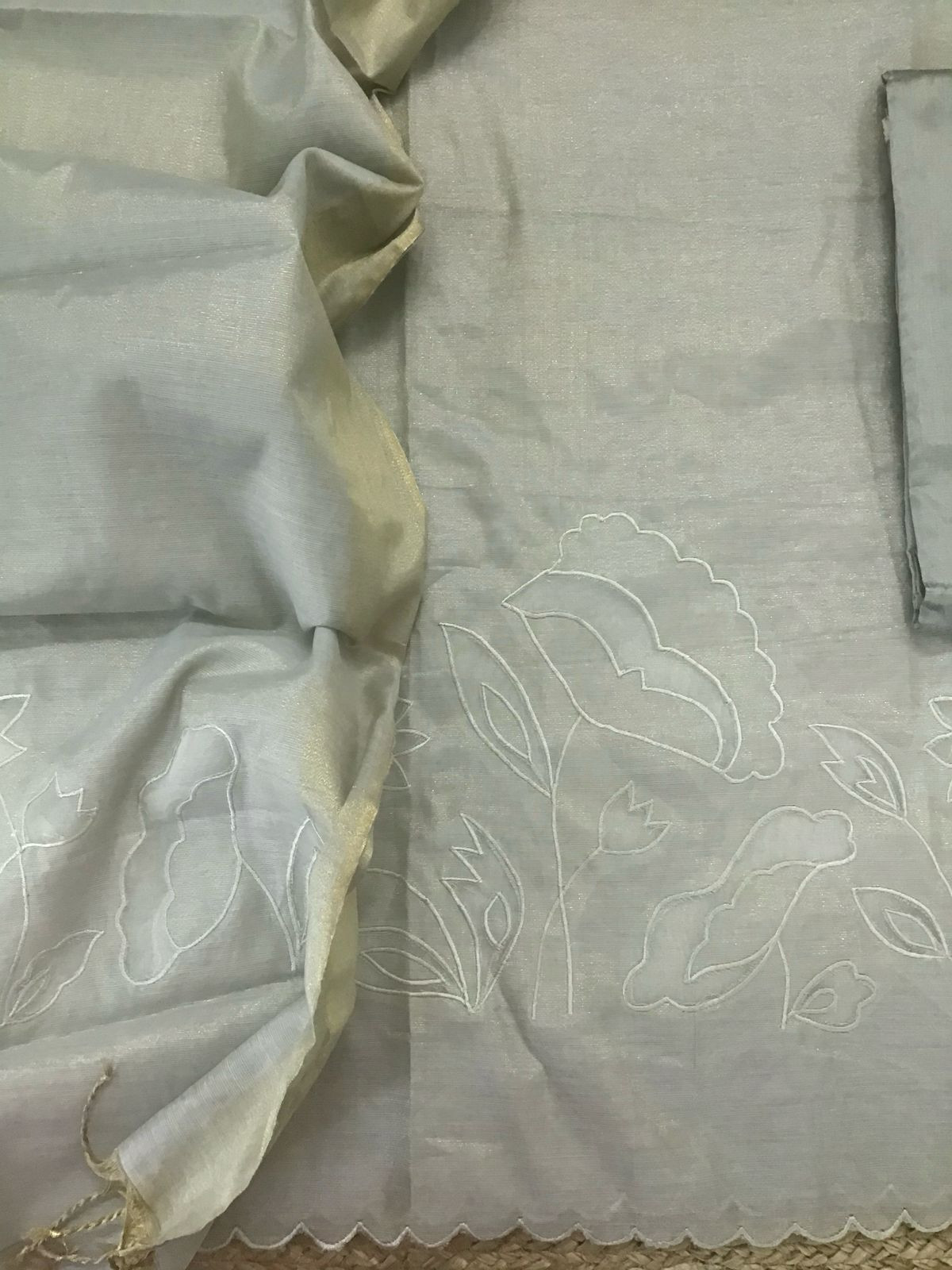 Soft Tissue Chanderi Embroidered Suit - Grey