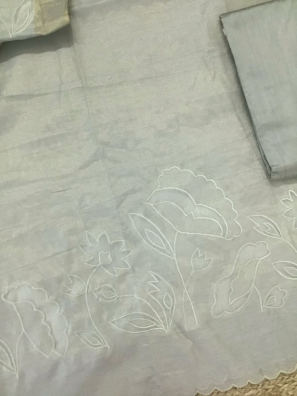 Soft Tissue Chanderi Embroidered Suit - Grey